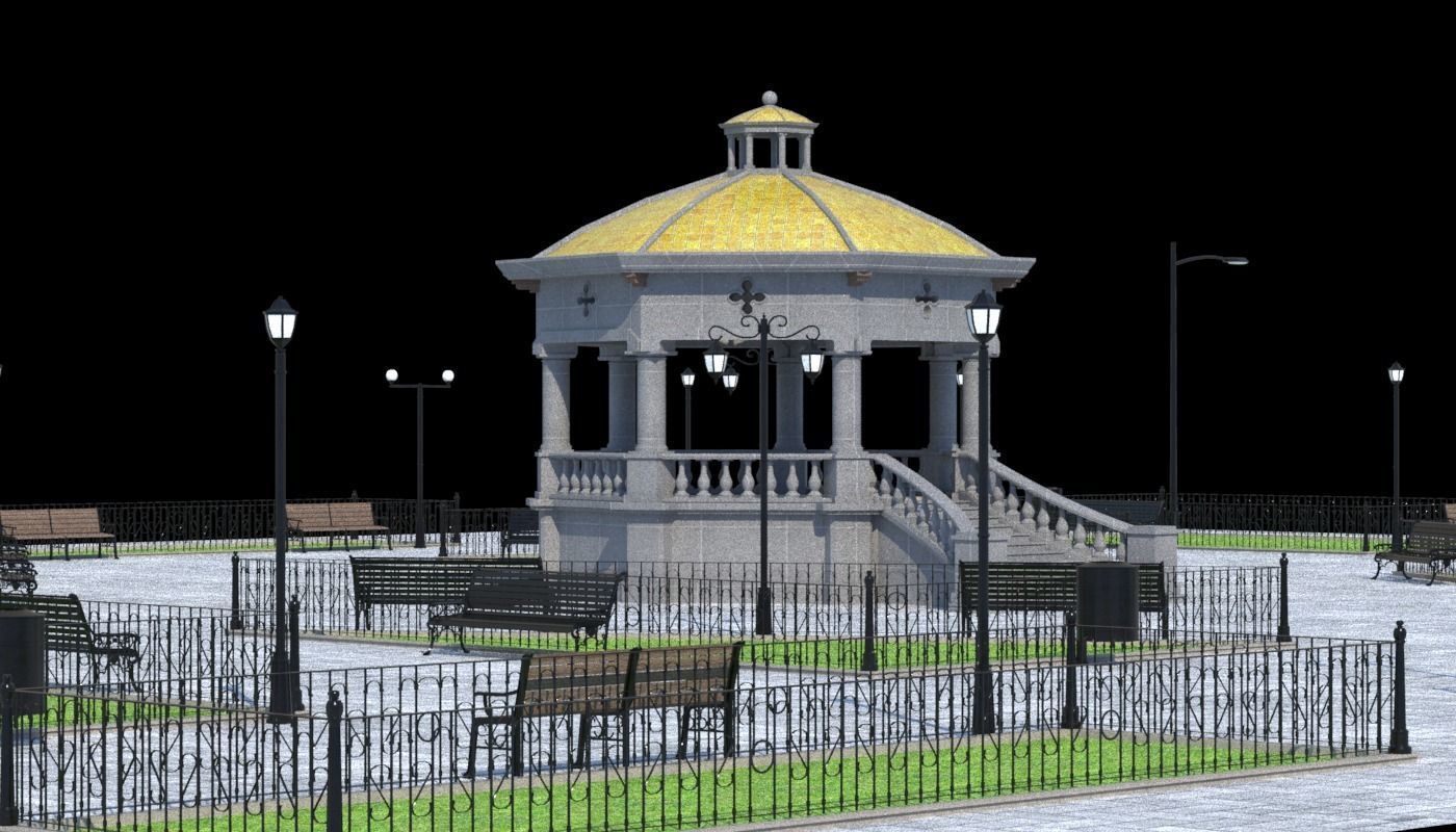 Kiosk and Square Low-poly 3D model_1