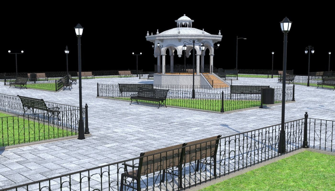 Kiosk and Square Low-poly 3D model_3