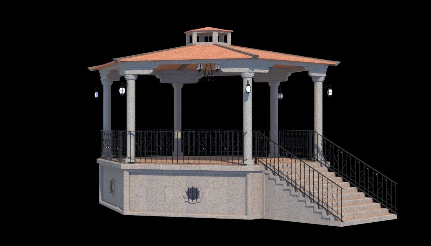 Kiosk and Square Low-poly 3D model_6