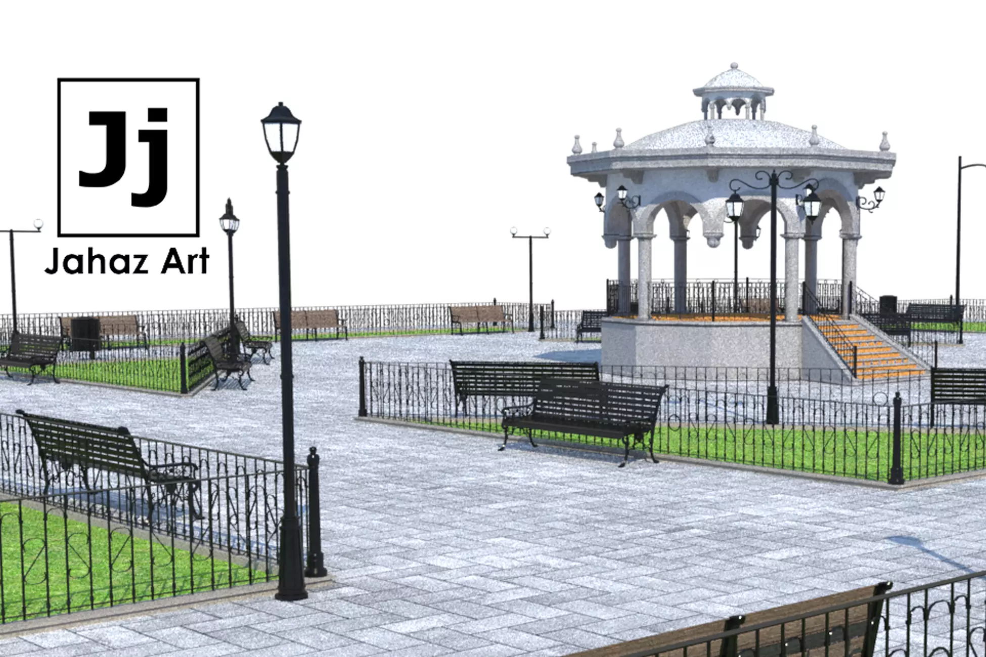 Kiosk and Square Low-poly 3D model_0