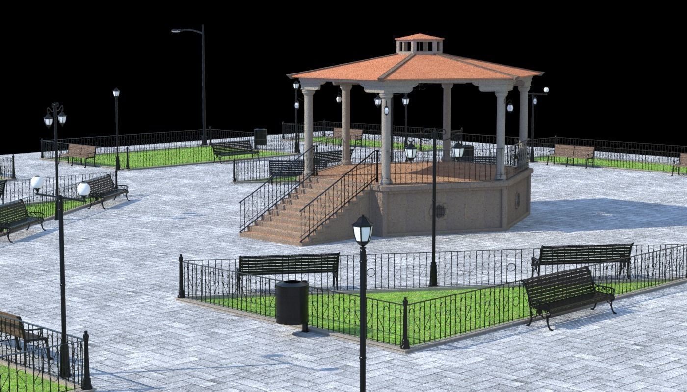 Kiosk and Square Low-poly 3D model_2