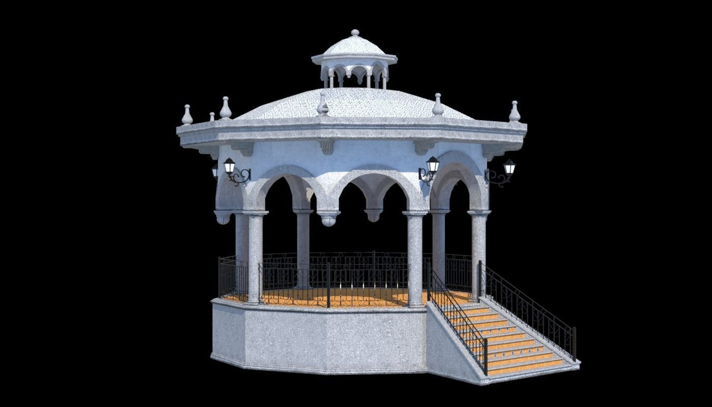 Kiosk and Square Low-poly 3D model_5