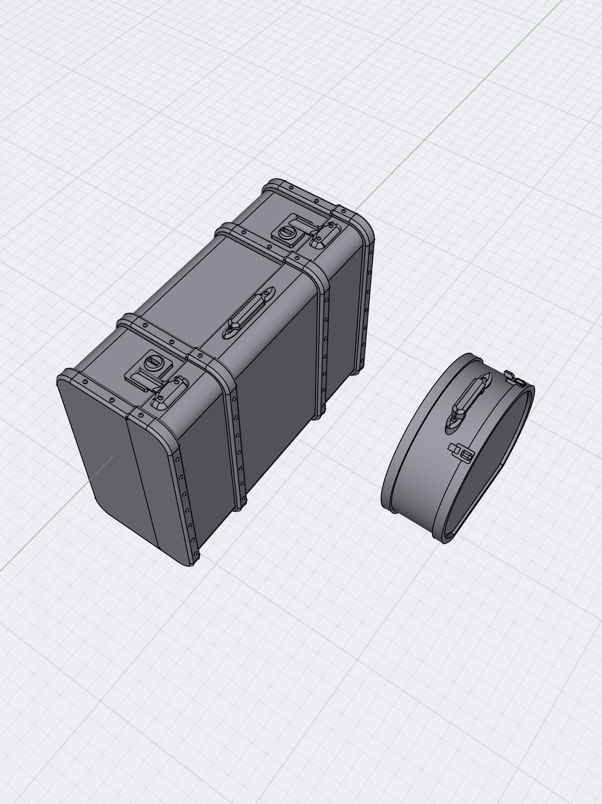 Vintage Luggage suitcases for diorama rectangle round 3D print model_13