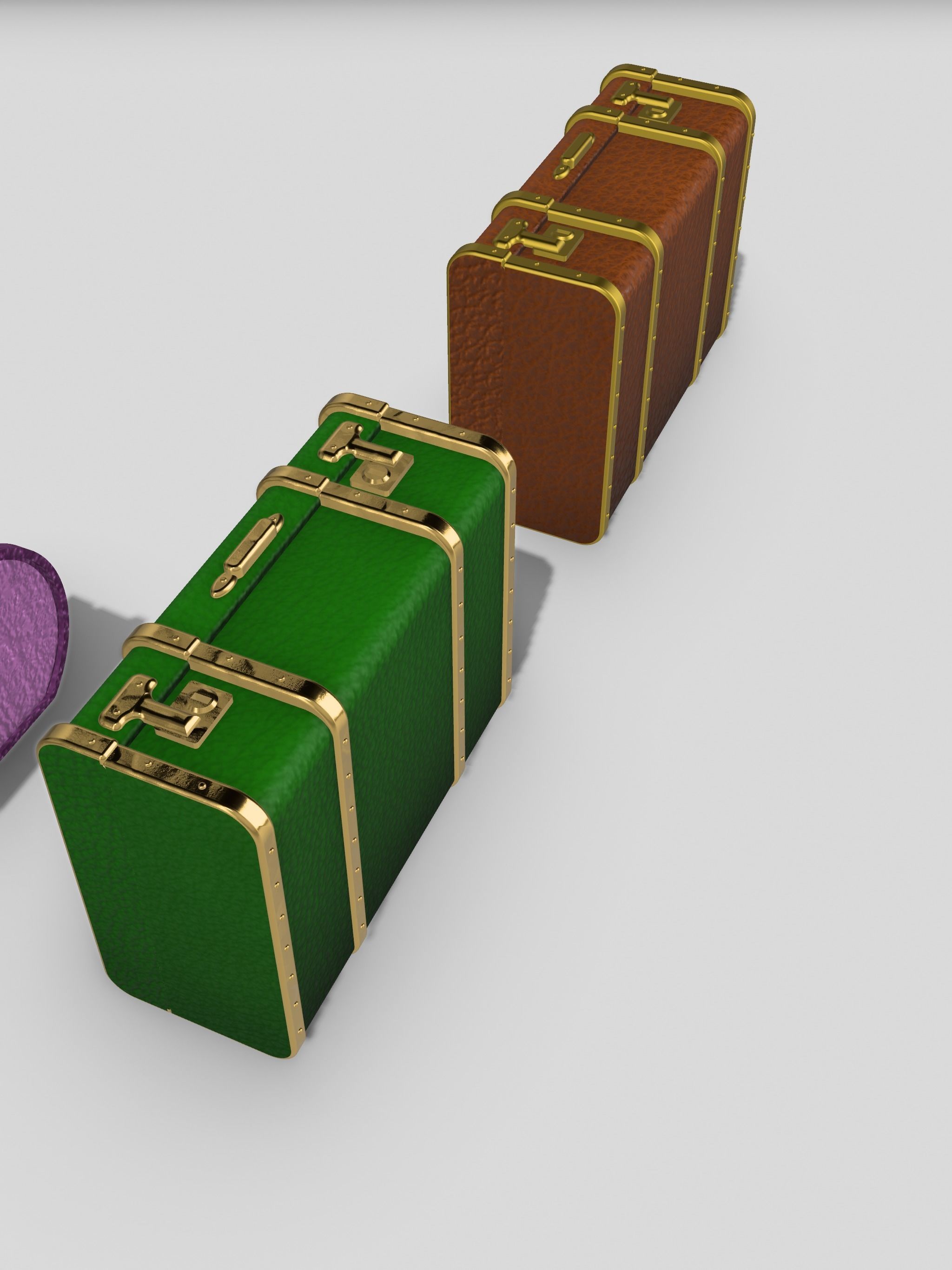 Vintage Luggage suitcases for diorama rectangle round 3D print model_11