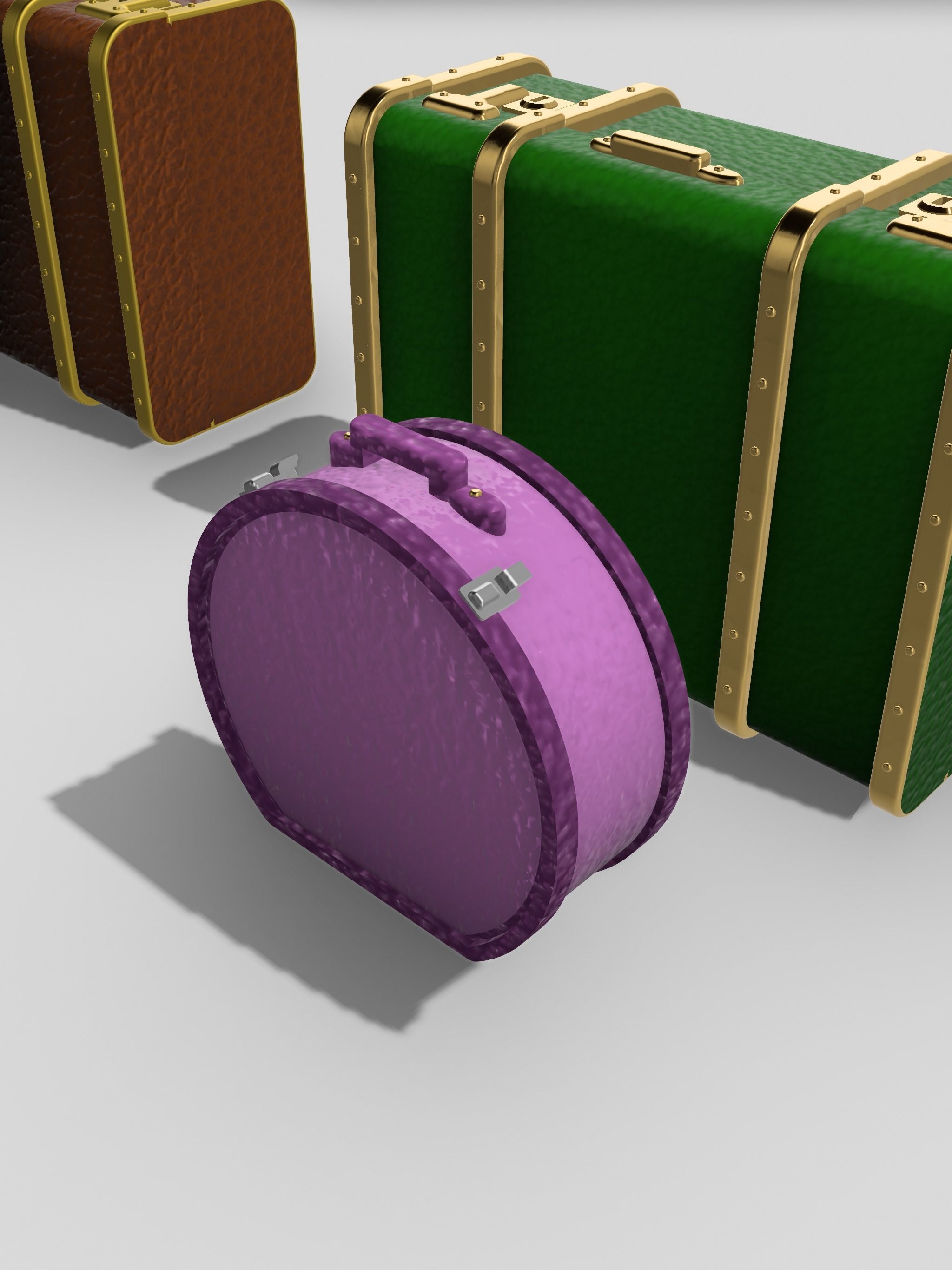 Vintage Luggage suitcases for diorama rectangle round 3D print model_5