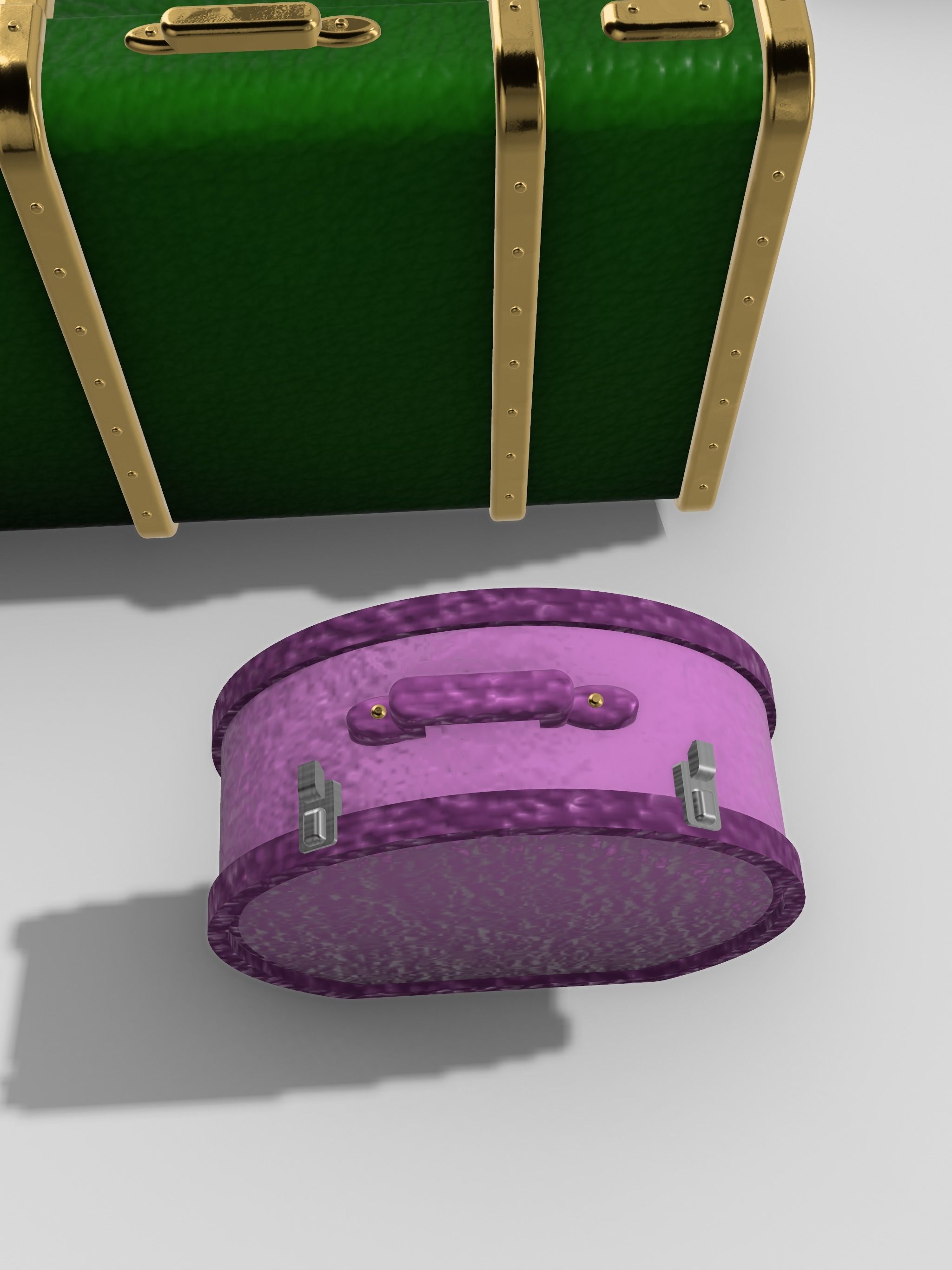 Vintage Luggage suitcases for diorama rectangle round 3D print model_12