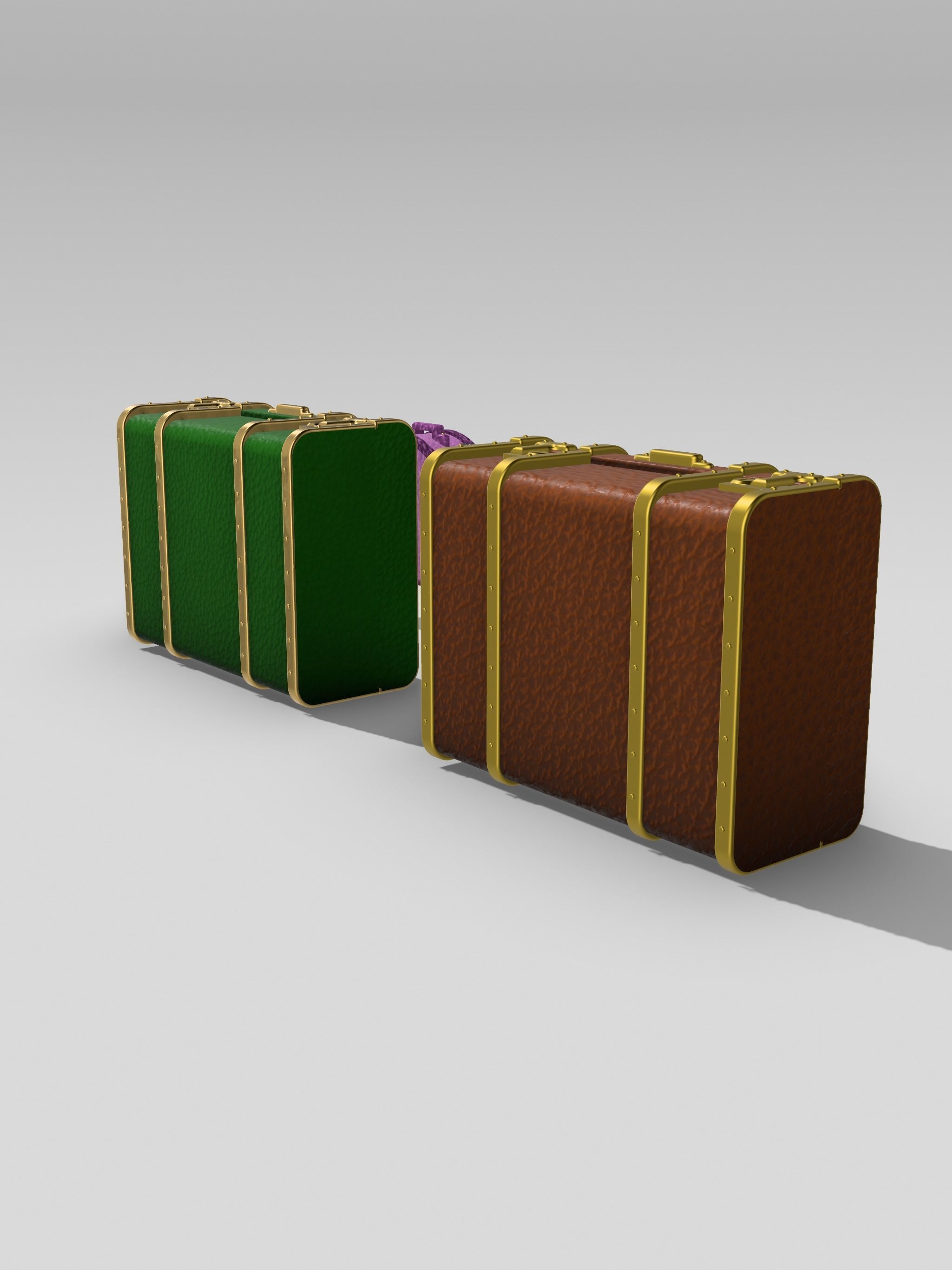 Vintage Luggage suitcases for diorama rectangle round 3D print model_1