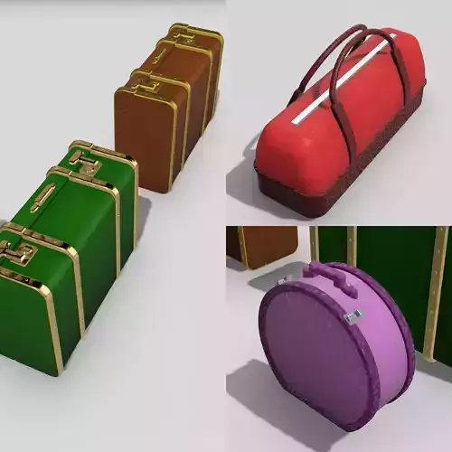 Vintage Luggage suitcases for diorama rectangle round 3D print model