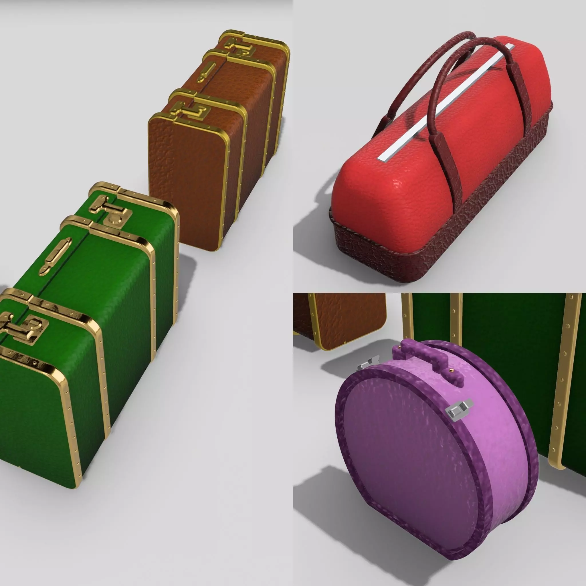 Vintage Luggage suitcases for diorama rectangle round 3D print model_0