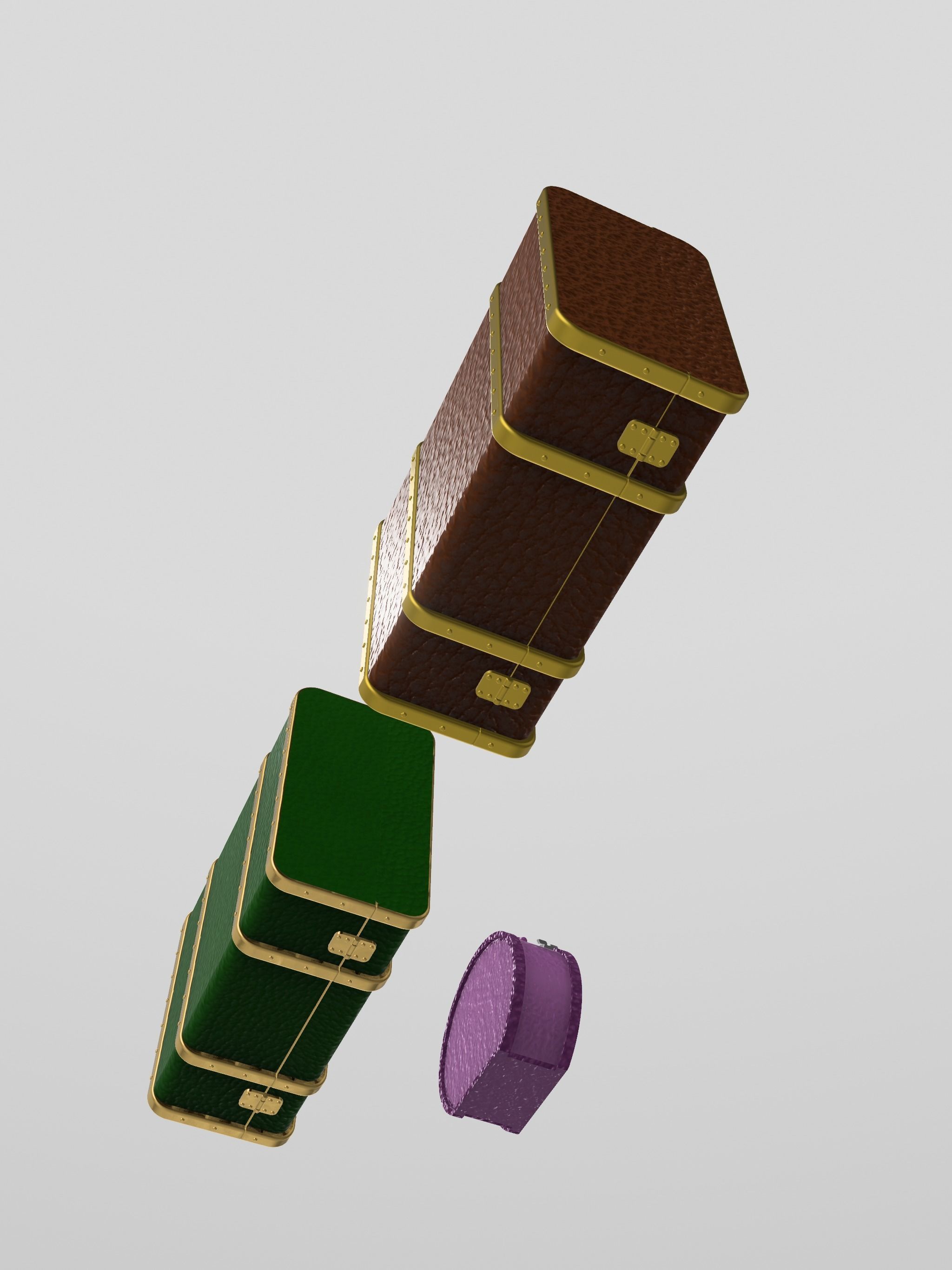 Vintage Luggage suitcases for diorama rectangle round 3D print model_8