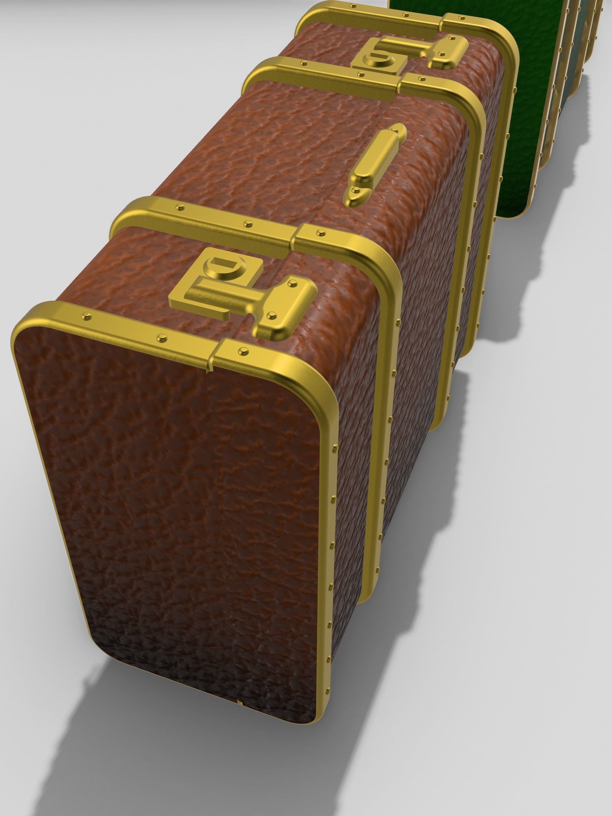 Vintage Luggage suitcases for diorama rectangle round 3D print model_7