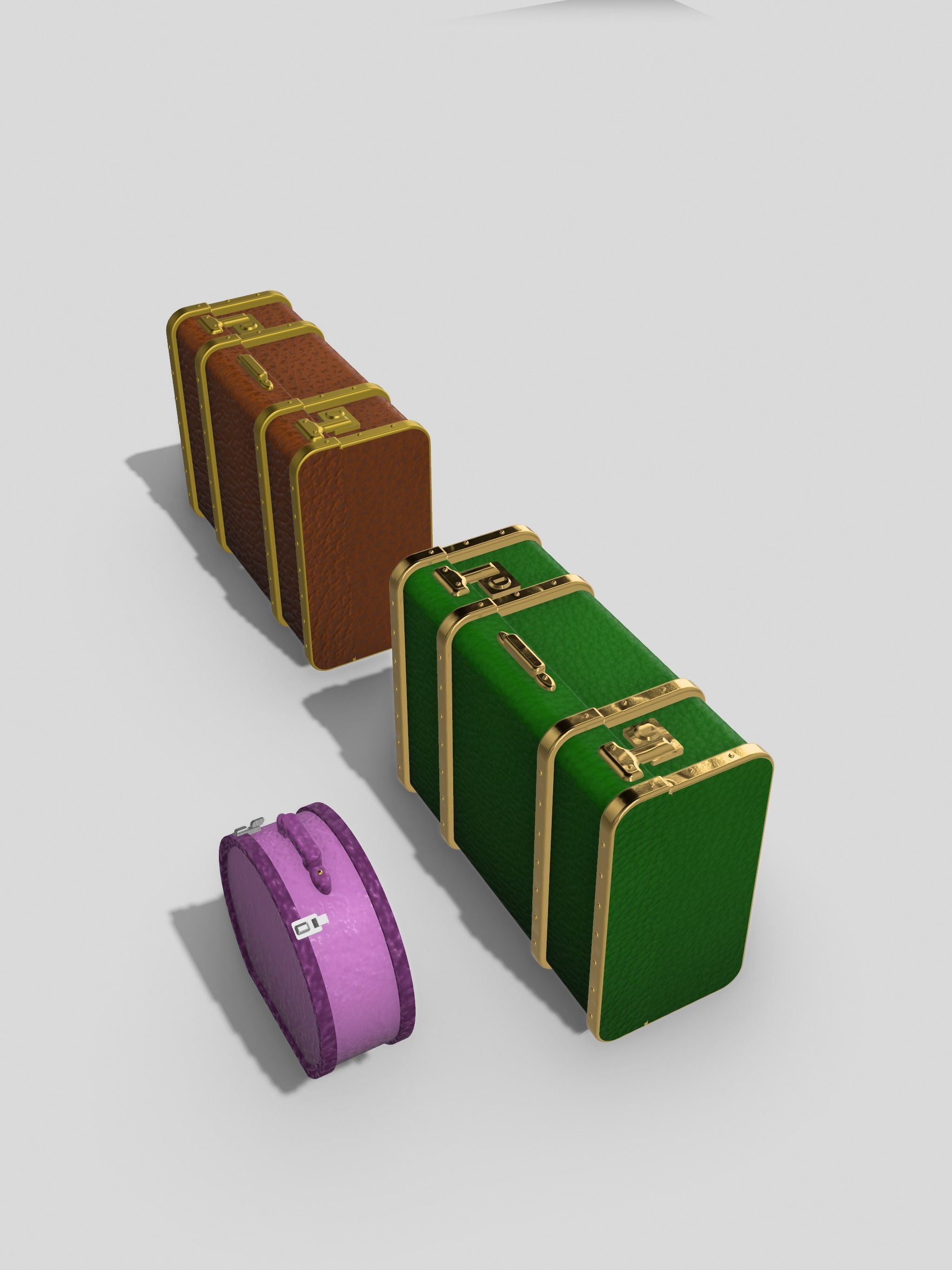 Vintage Luggage suitcases for diorama rectangle round 3D print model_10