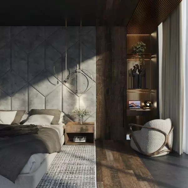 BEDROOM modern with wood and concrete accents Free 3D model
