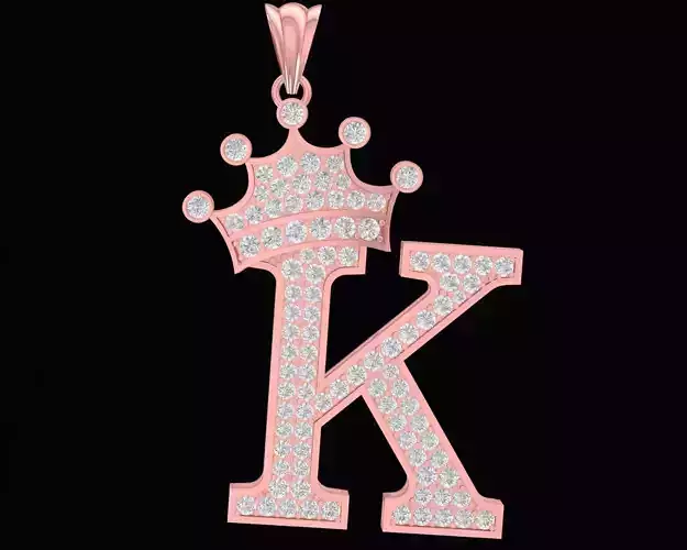 Crown Initial K Diamond Pendant Jewelry  3111