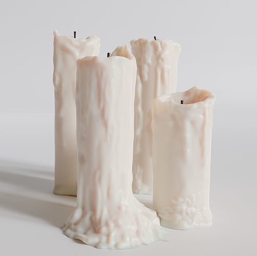 Four melted candles Pack 3D model 3D model