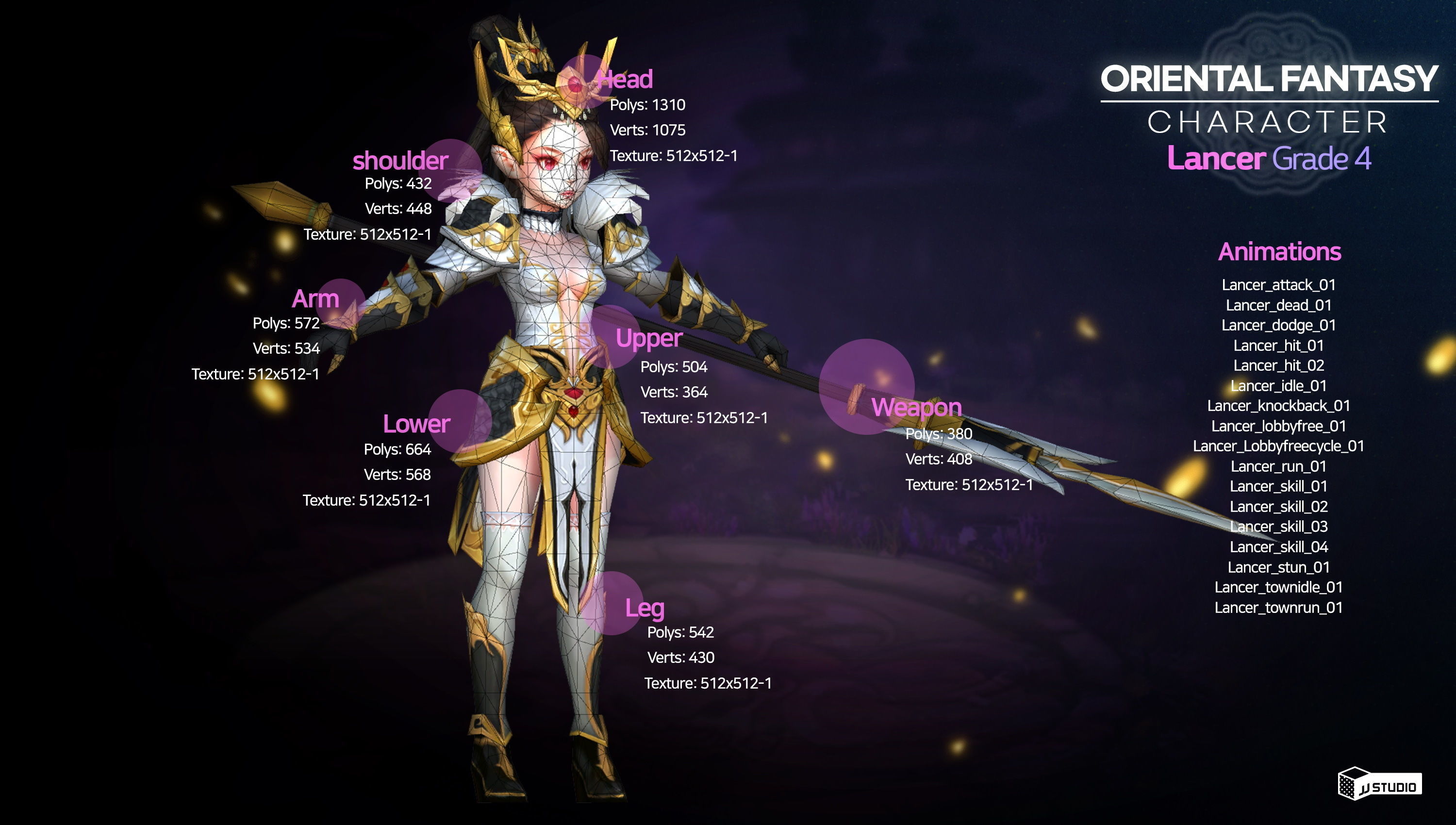 Oriental Fantasy Character - Lancer Grade 4 Low-poly 3D model_2