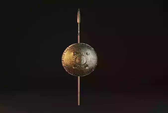 Spear and Shield Ancient weapon lowpoly 