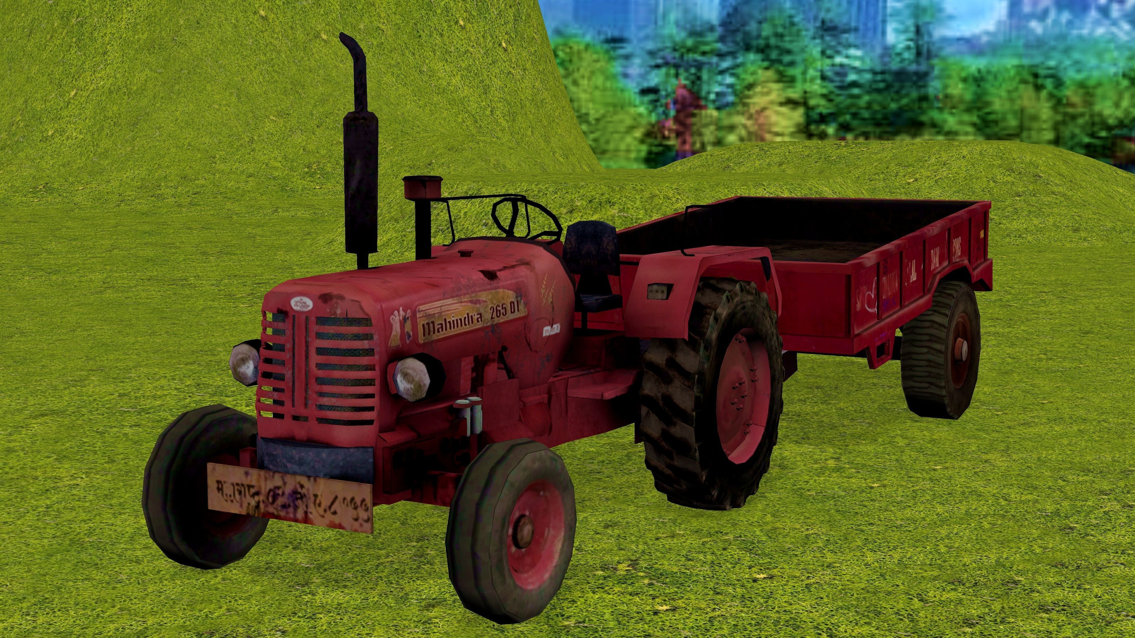 Old Farm Tractor Low-poly 3D model_3