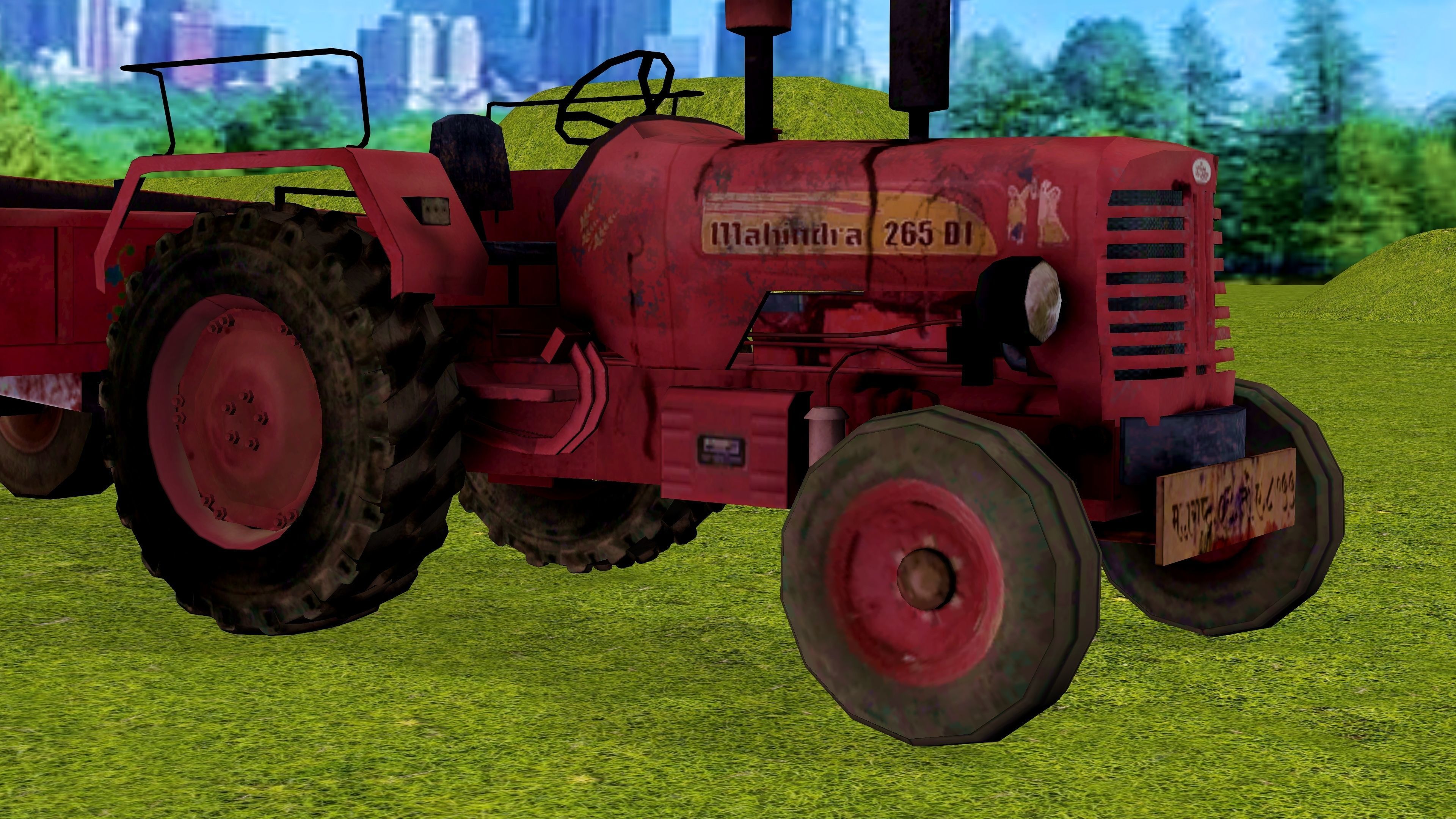 Old Farm Tractor Low-poly 3D model_11
