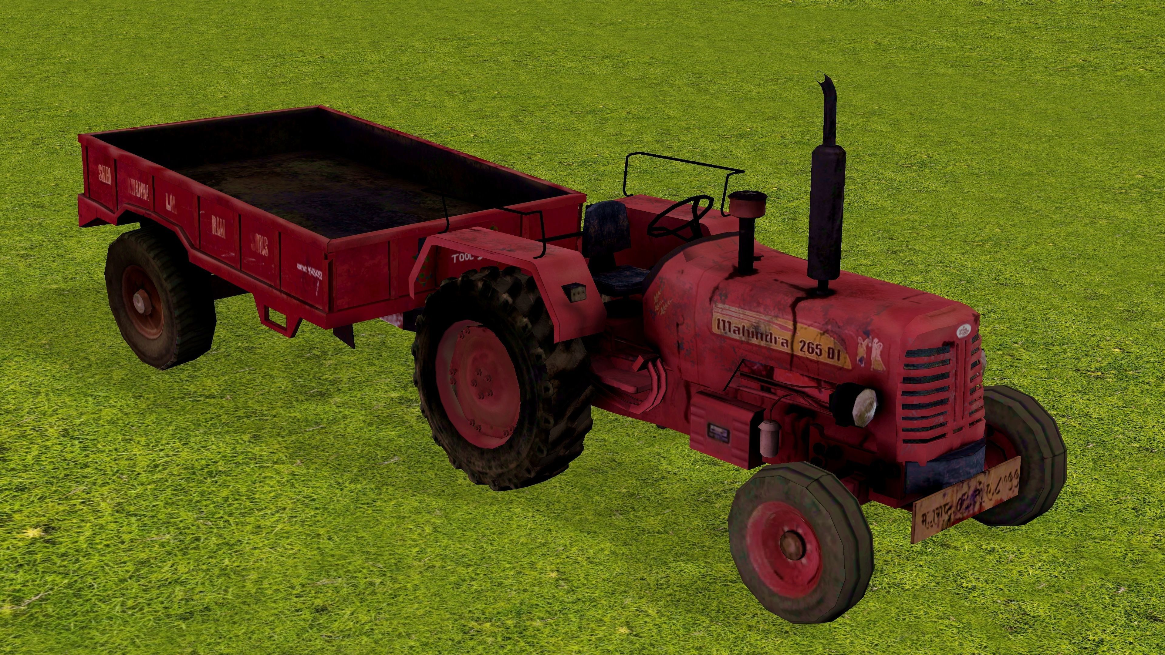 Old Farm Tractor Low-poly 3D model_12