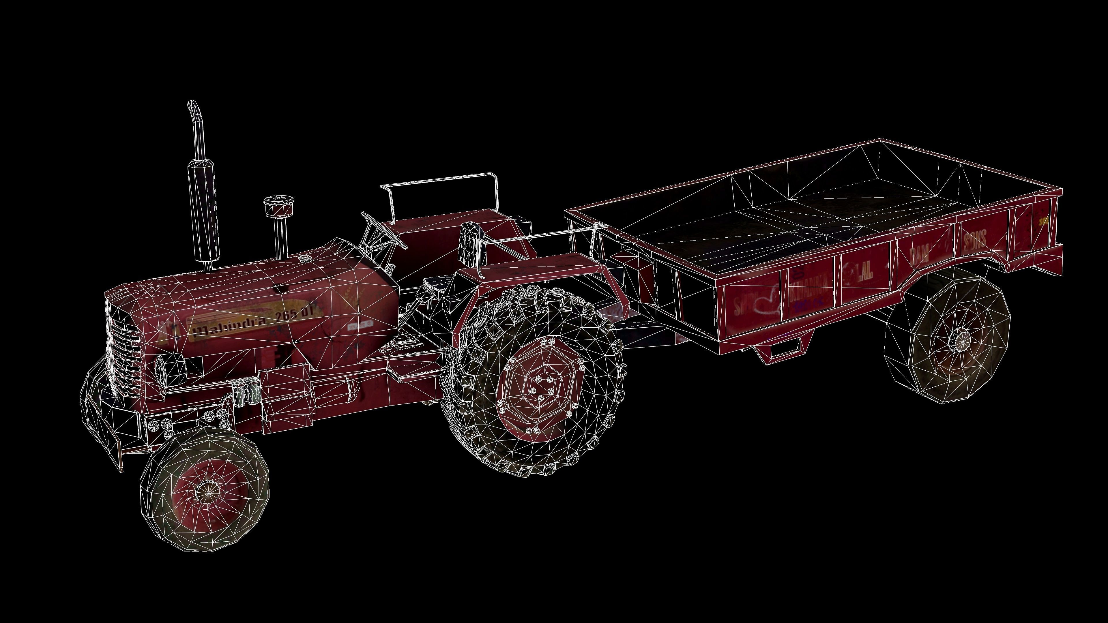 Old Farm Tractor Low-poly 3D model_14