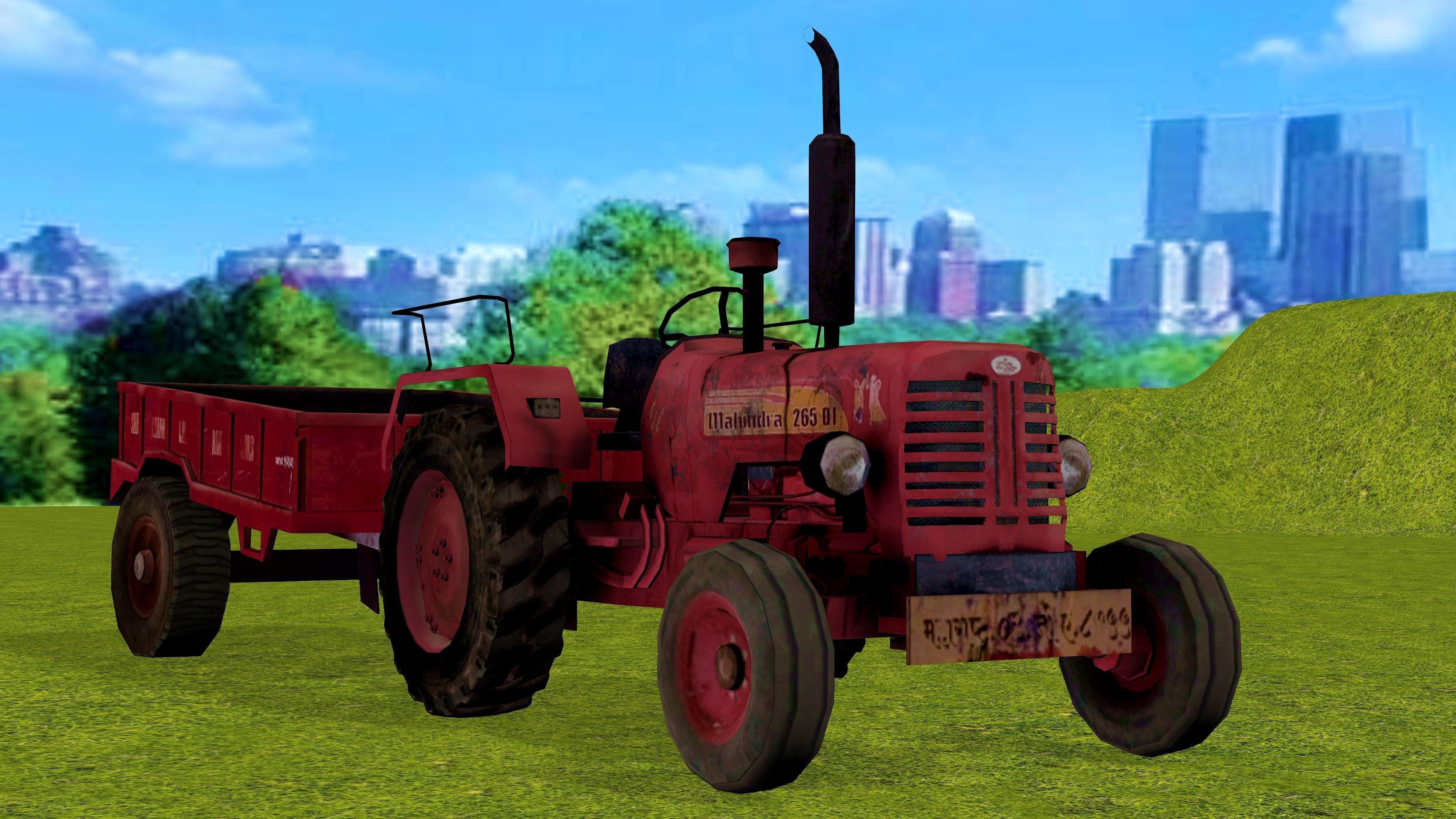 Old Farm Tractor Low-poly 3D model_5