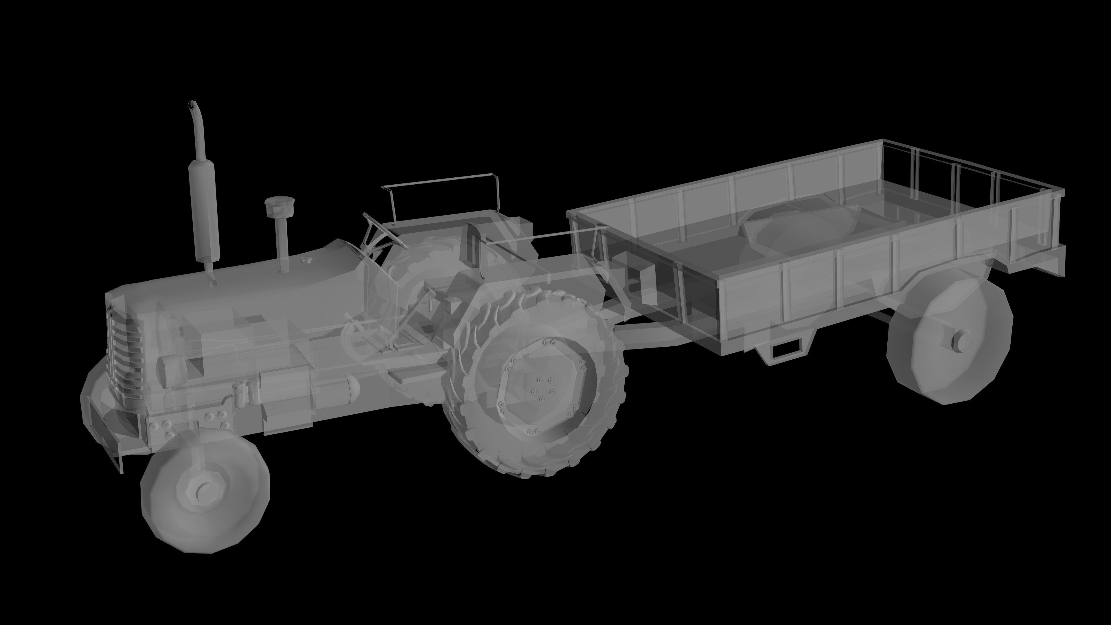 Old Farm Tractor Low-poly 3D model_16