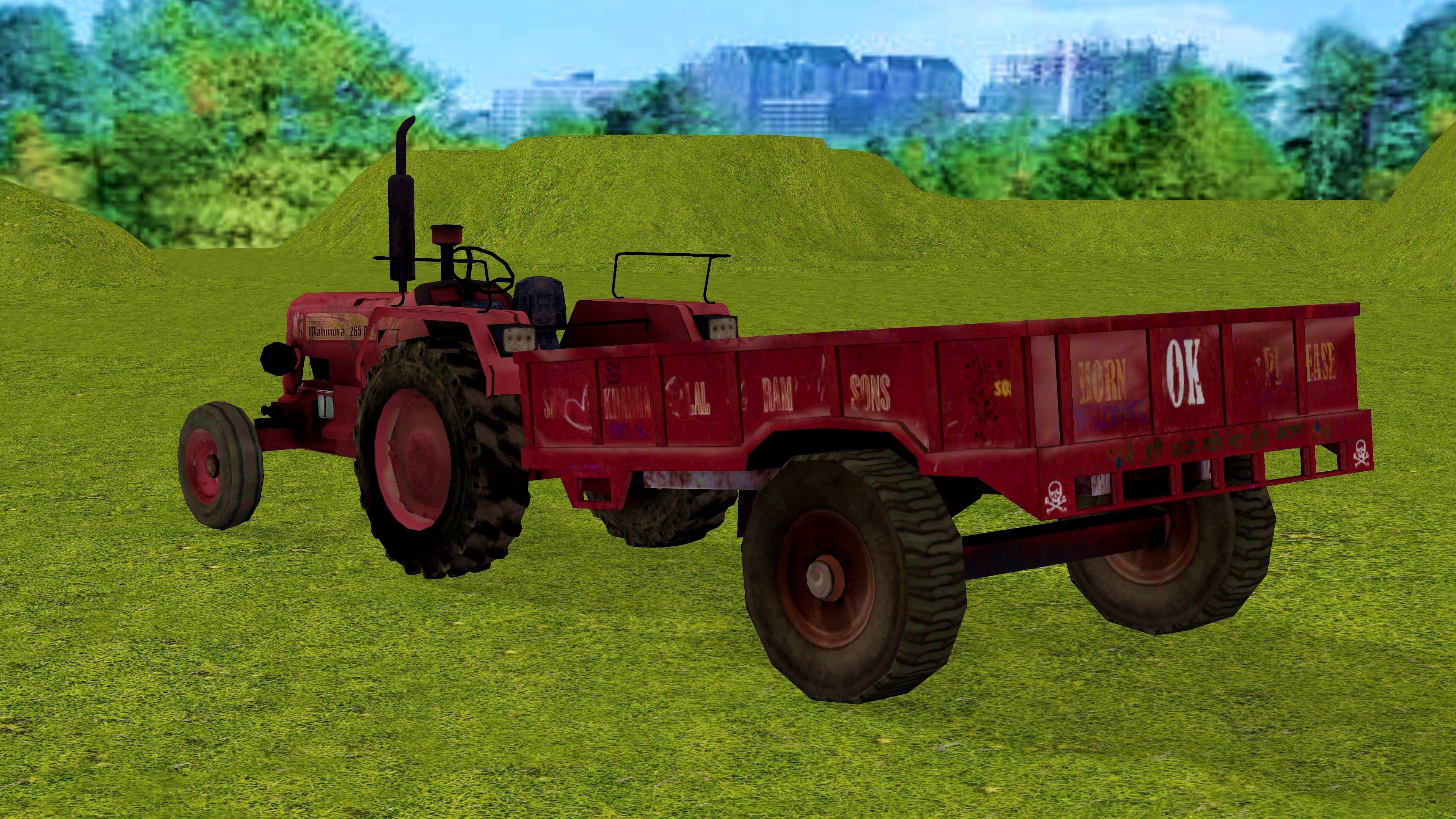 Old Farm Tractor Low-poly 3D model_4