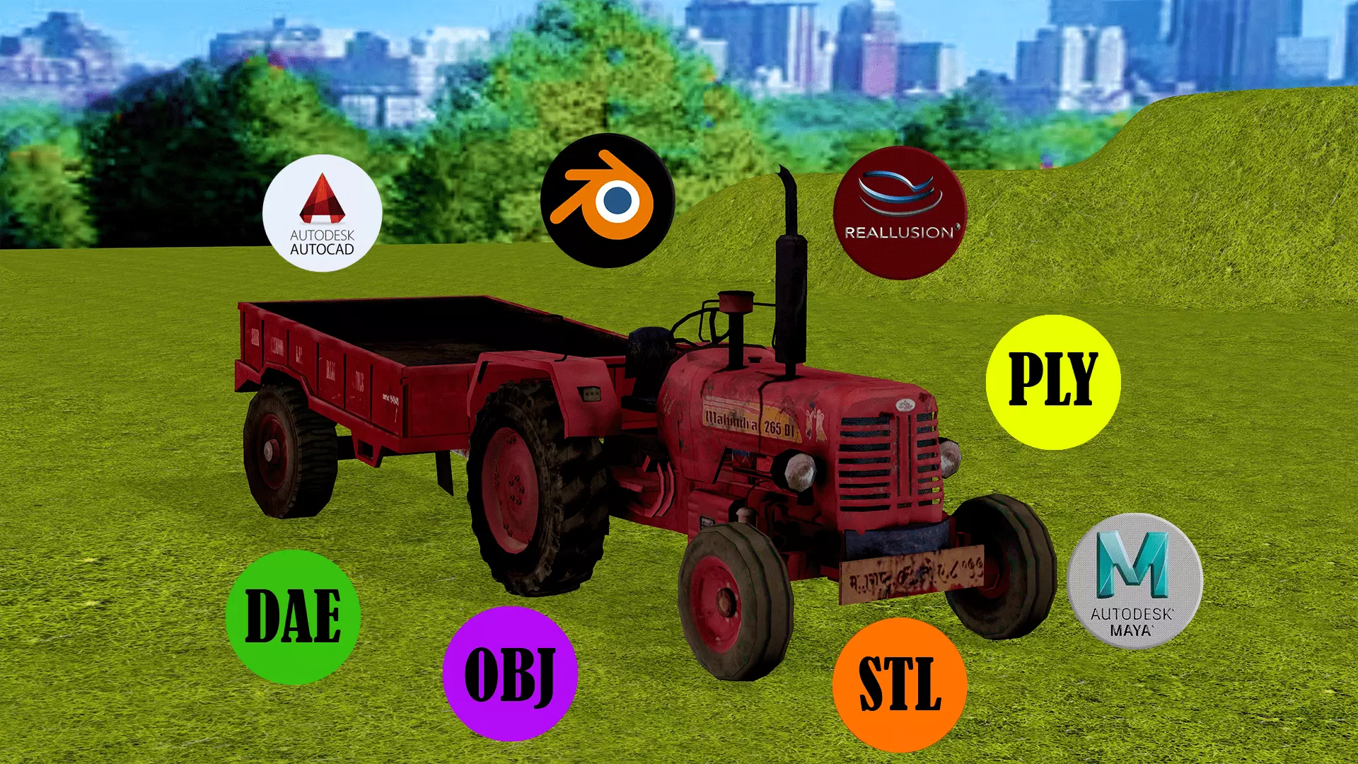 Old Farm Tractor Low-poly 3D model_0