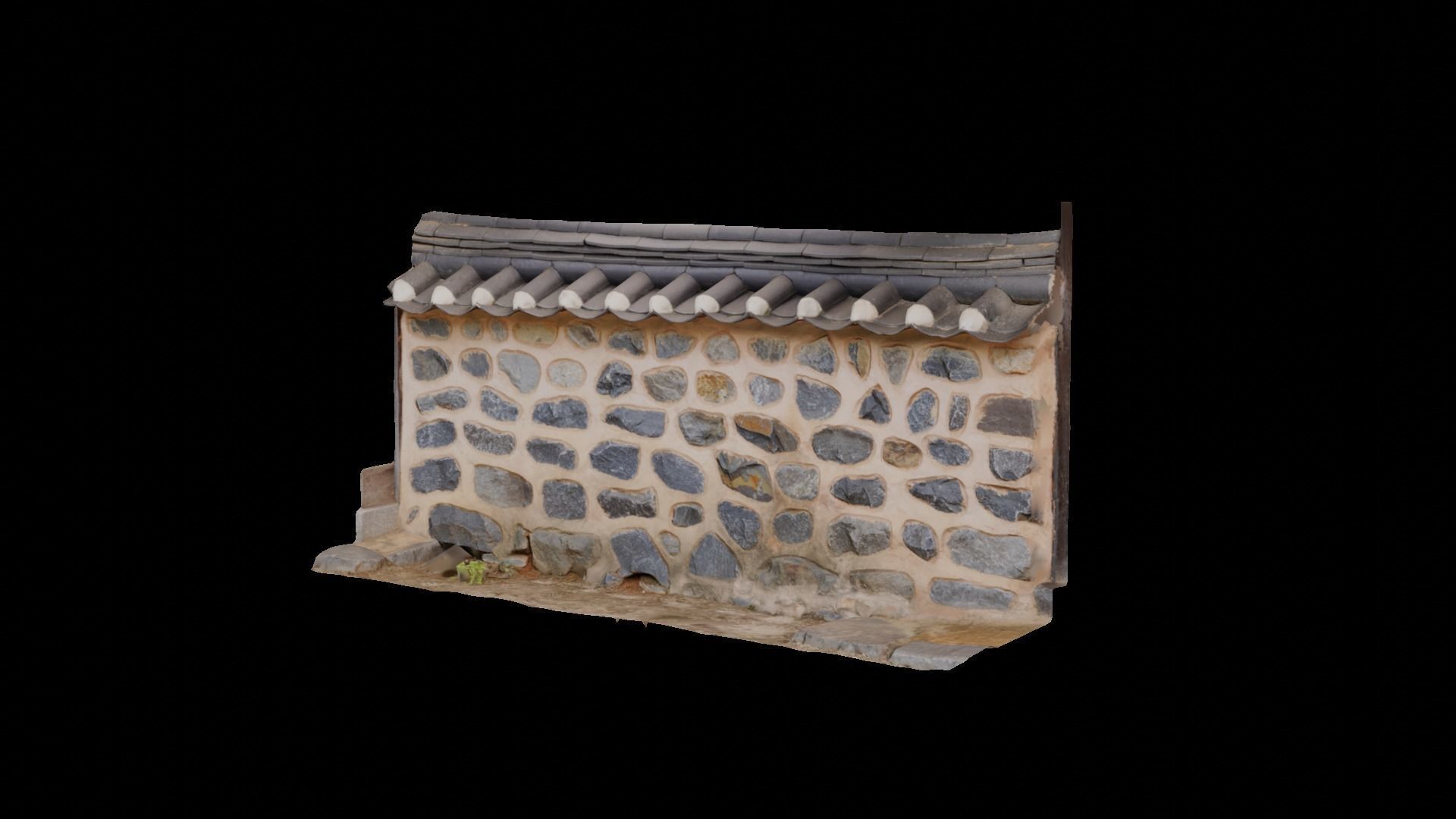 Korean Traditional Tiled Stone Wall 3D model_1