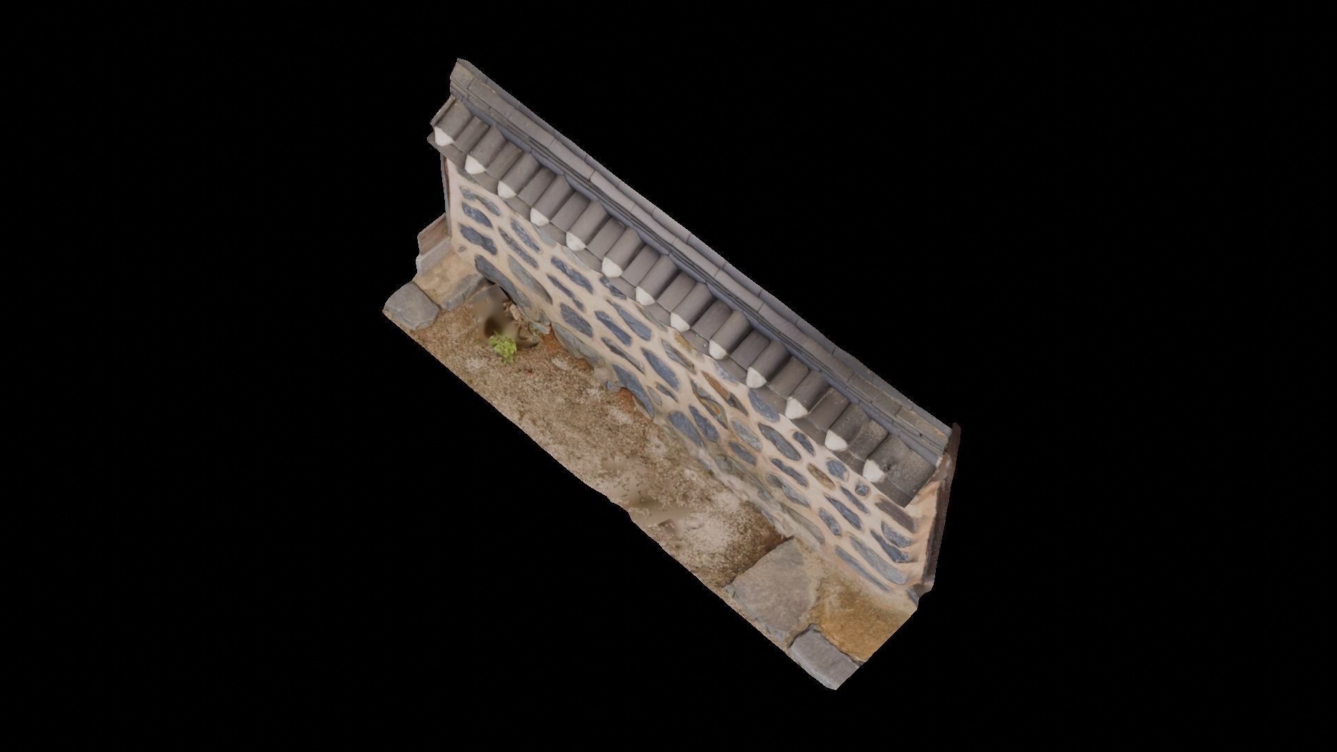 Korean Traditional Tiled Stone Wall 3D model_4