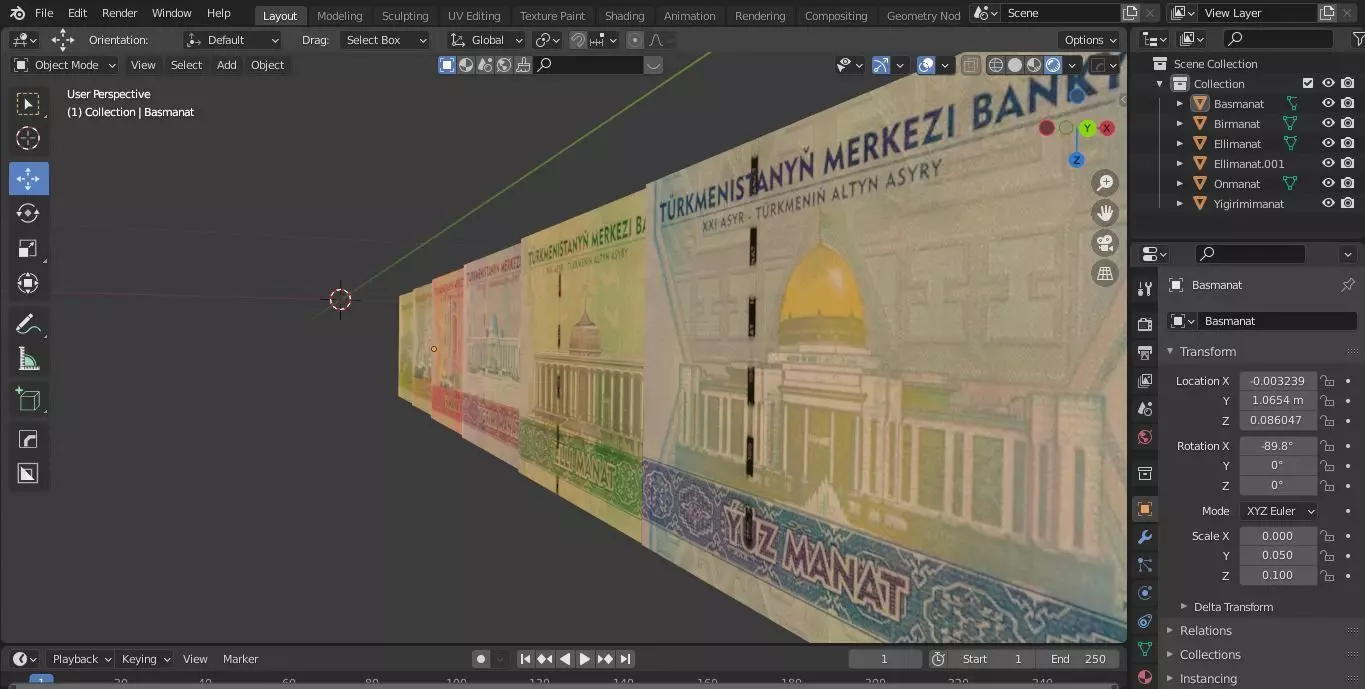 Turkmenistan new manat 3d Free low-poly 3D model