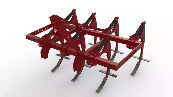 Cultivator tractor plough Low-poly 3D model