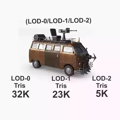 Post Apocalyptic VW Van Low-poly War Car Game Asset Low-poly 3D model