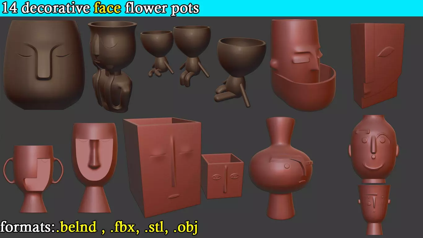 Decorative Flower Pots 3D Model Collection_0
