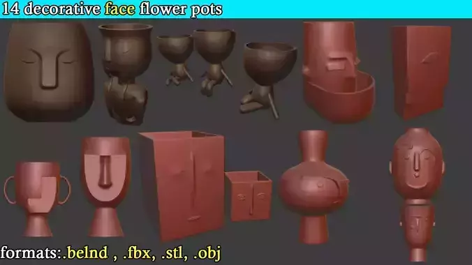 Decorative Flower Pots 3D Model Collection