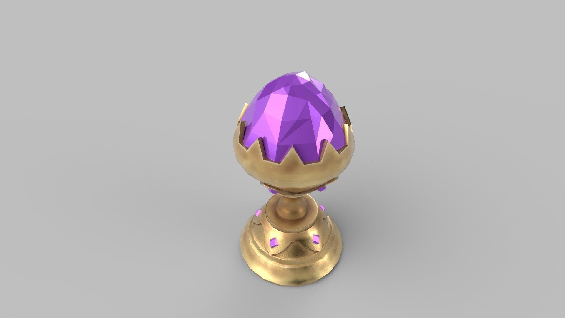 Trophy golden cup with crystals Low-poly 3D model_1