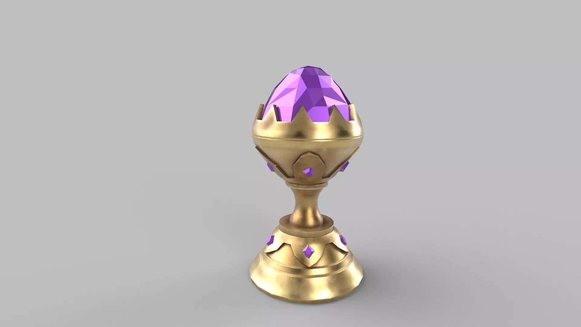 Trophy golden cup with crystals Low-poly 3D model_0