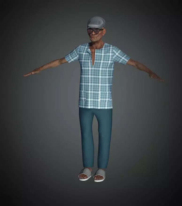 Asian Old man rigged 3D model 3D model_0