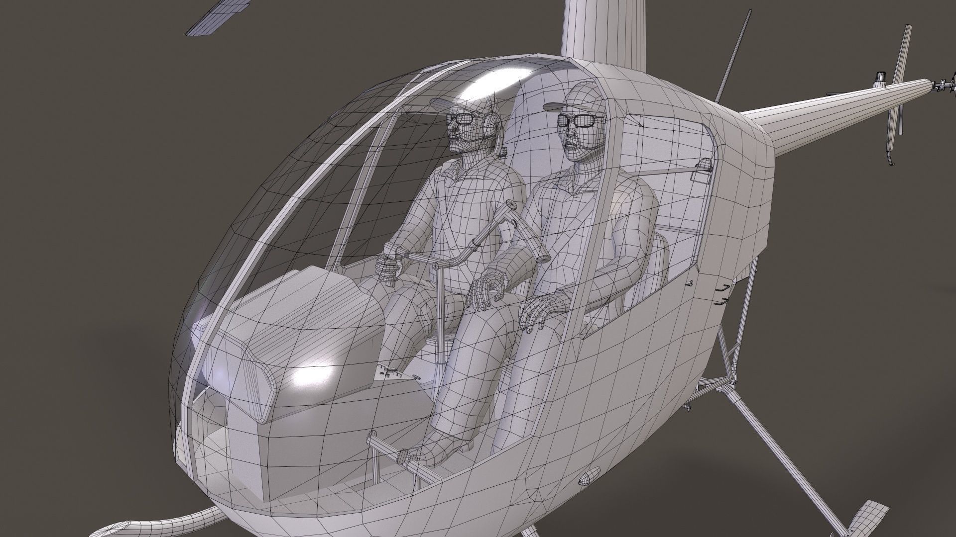 Robinson R22 Blue Complex Animation Low-poly 3D model_19