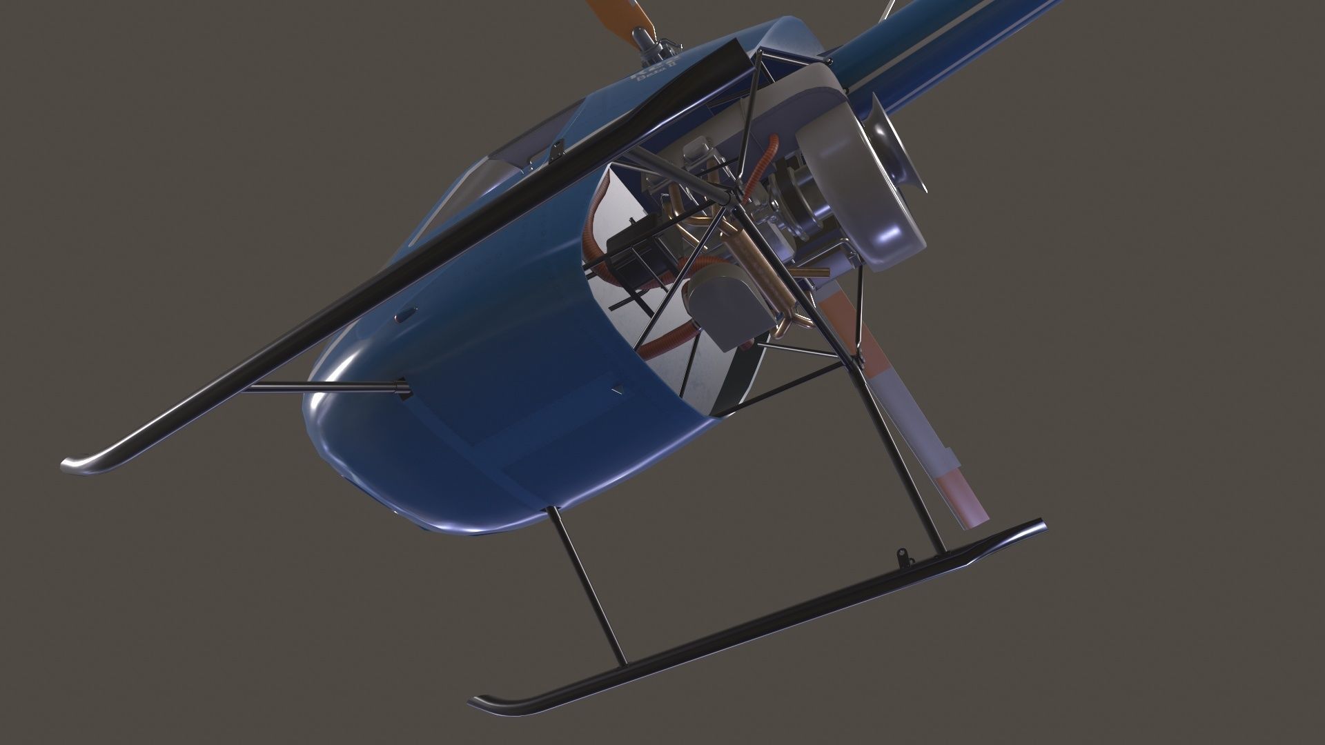Robinson R22 Blue Complex Animation Low-poly 3D model_11