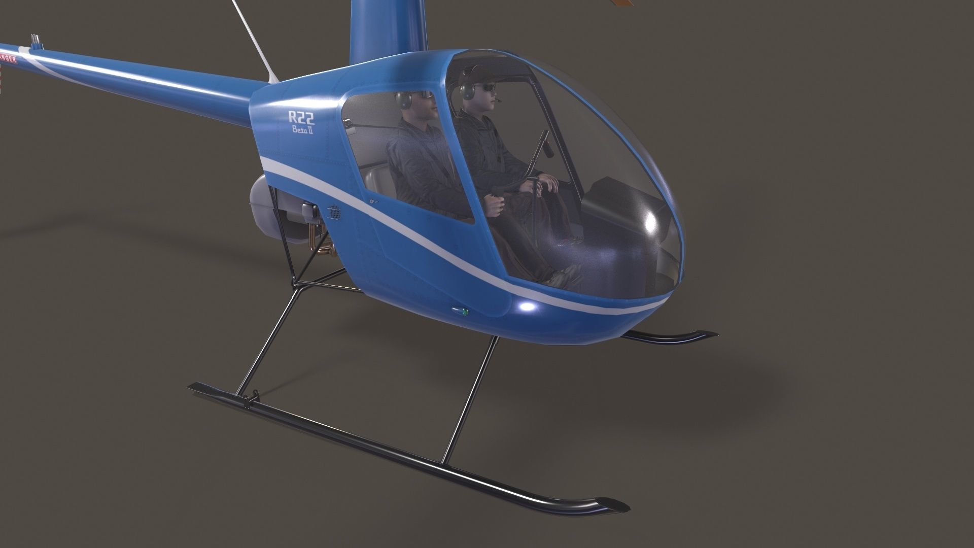 Robinson R22 Blue Complex Animation Low-poly 3D model_5