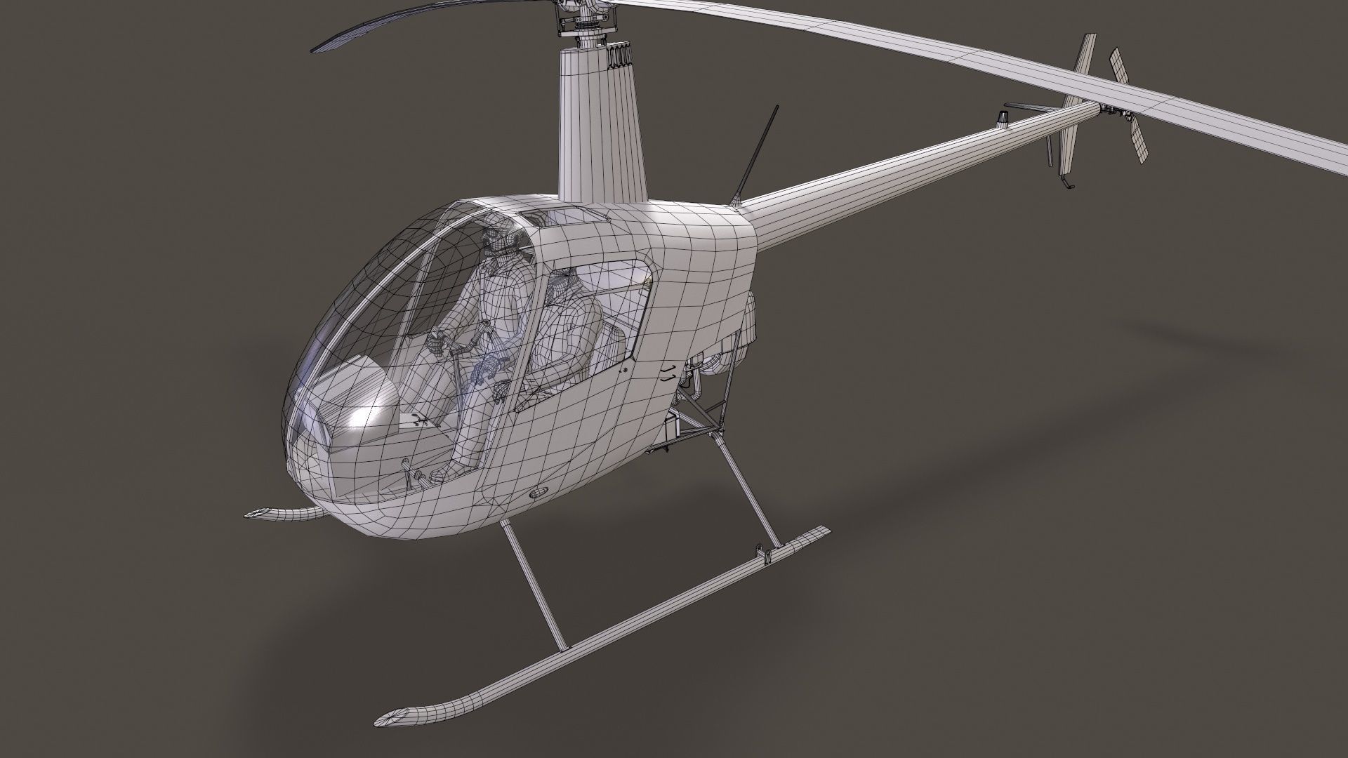 Robinson R22 Blue Complex Animation Low-poly 3D model_14