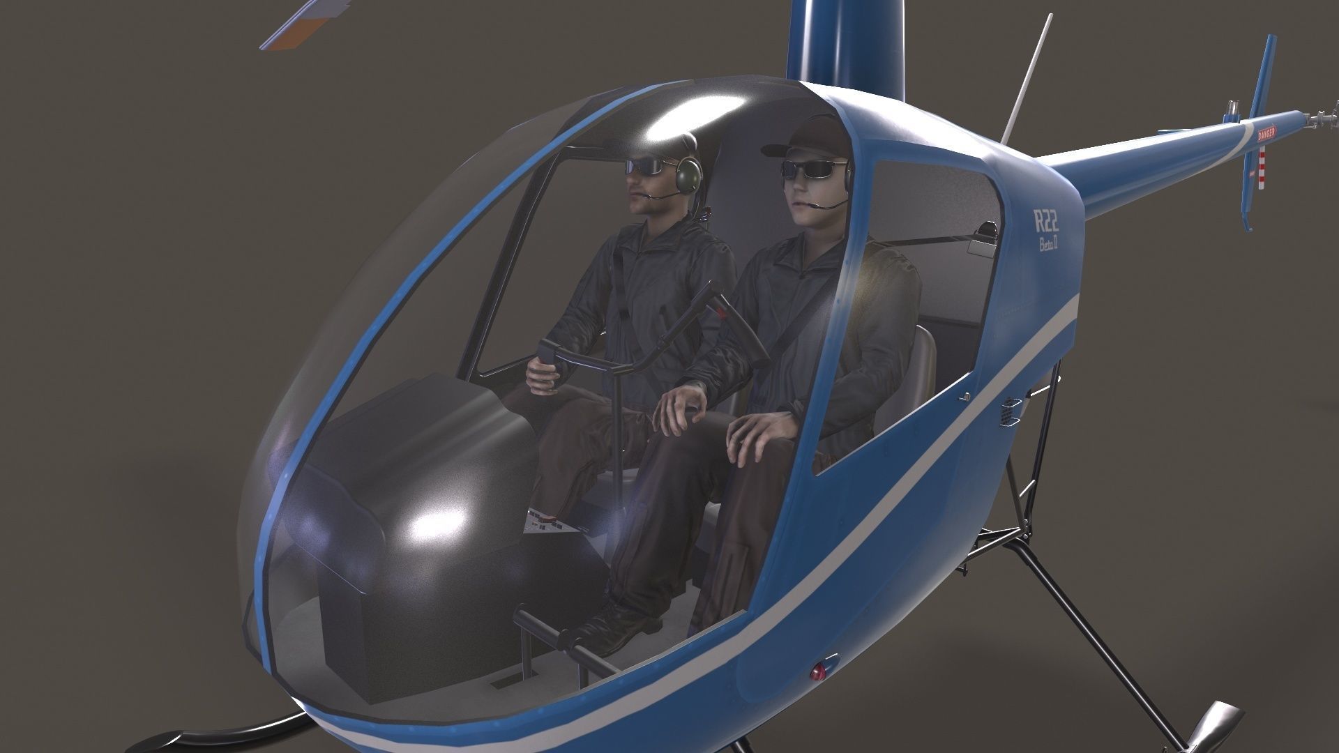 Robinson R22 Blue Complex Animation Low-poly 3D model_9