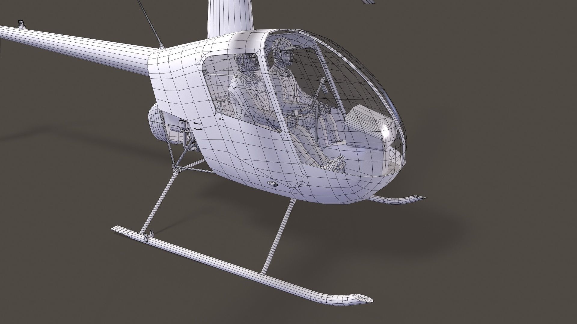 Robinson R22 Blue Complex Animation Low-poly 3D model_17