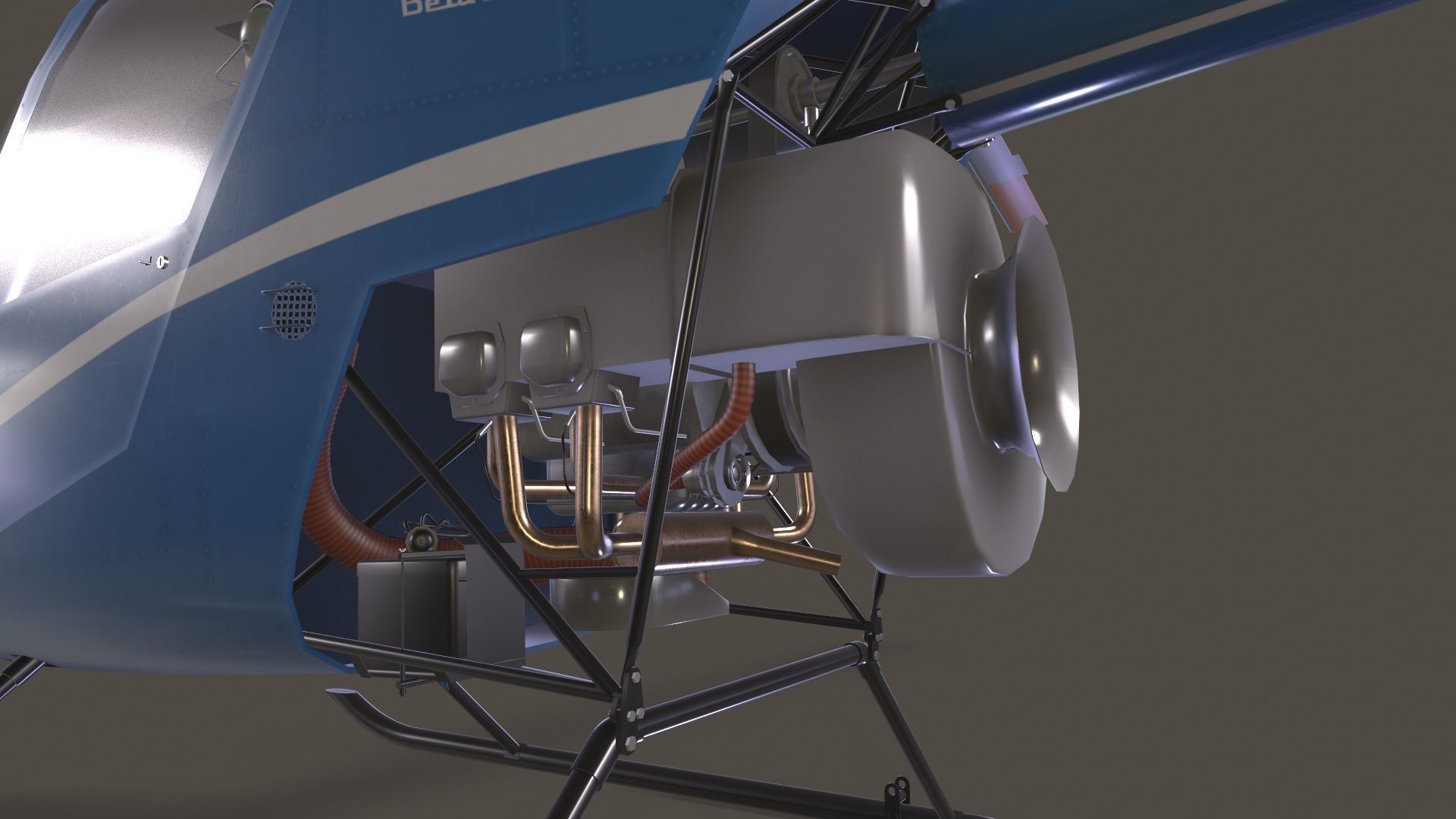 Robinson R22 Blue Complex Animation Low-poly 3D model_10