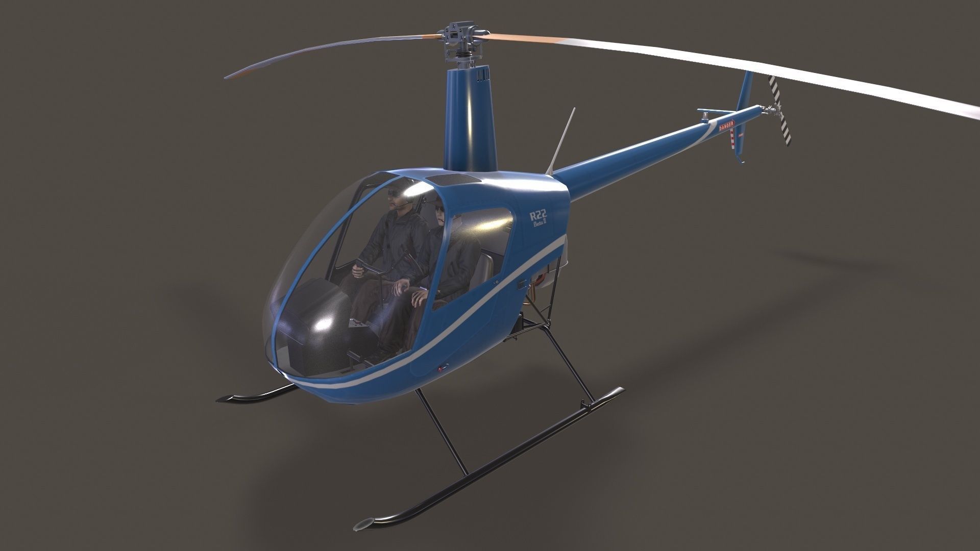 Robinson R22 Blue Complex Animation Low-poly 3D model_2