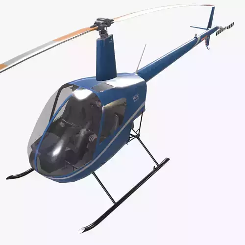 Robinson R22 Blue Complex Animation Low-poly 3D model