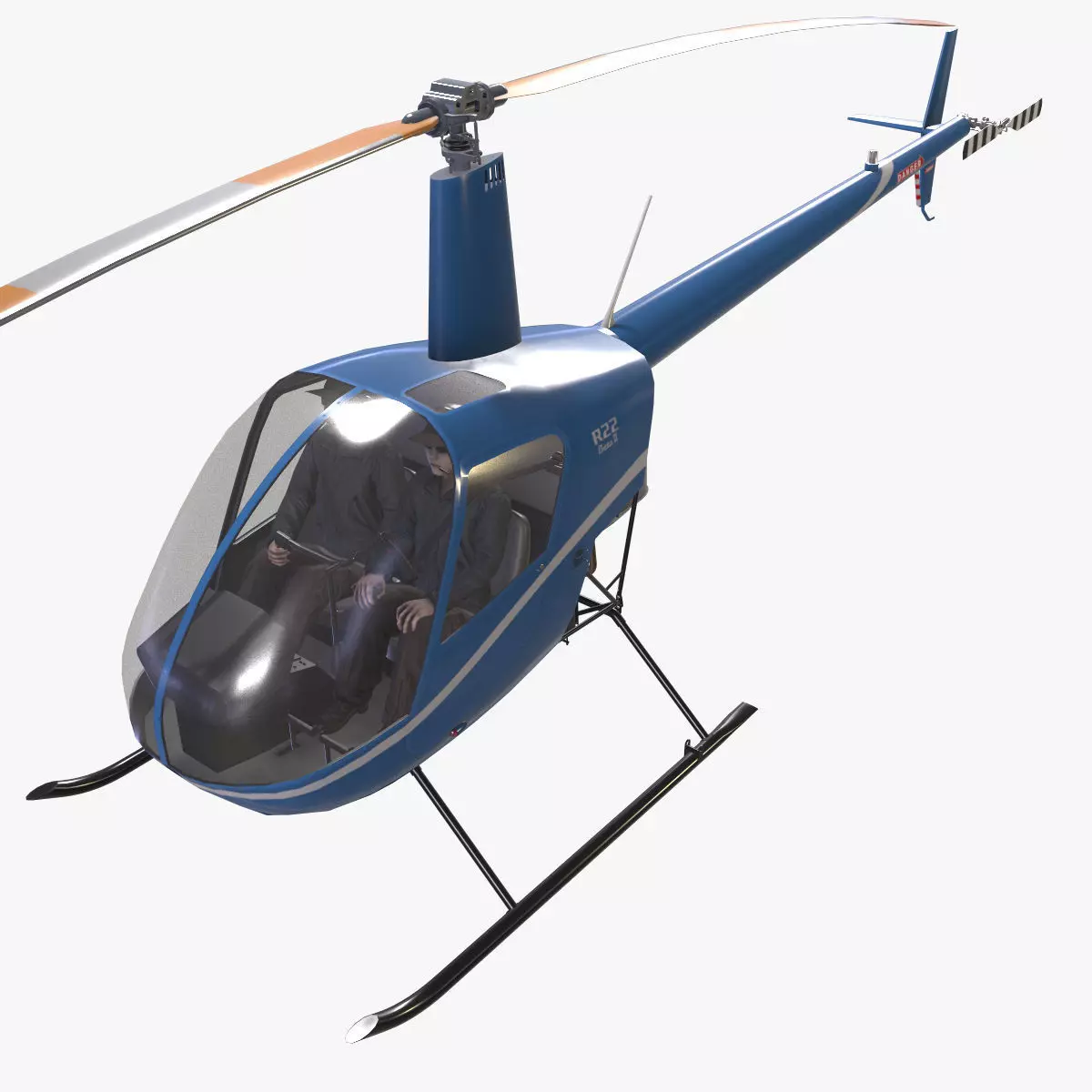 Robinson R22 Blue Complex Animation Low-poly 3D model_0