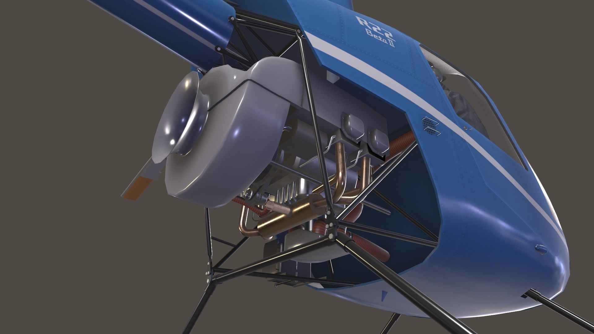 Robinson R22 Blue Complex Animation Low-poly 3D model_12